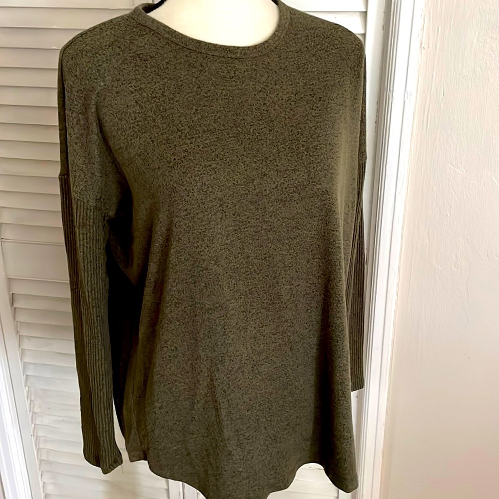 BUFFALO David Bitton Dark Sage Green Crew Neck Long Sleeve Sweater, Size Medium